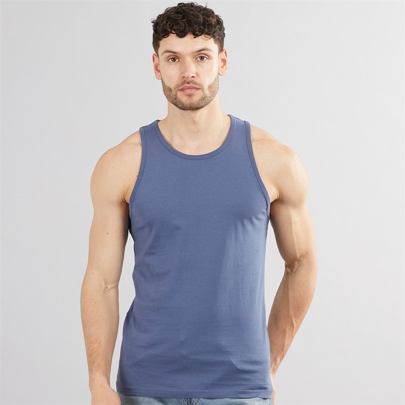 Kangaroo Poo Mens Three Pack Muscle Back Vest White/Navy/Denim Blue - Image 2