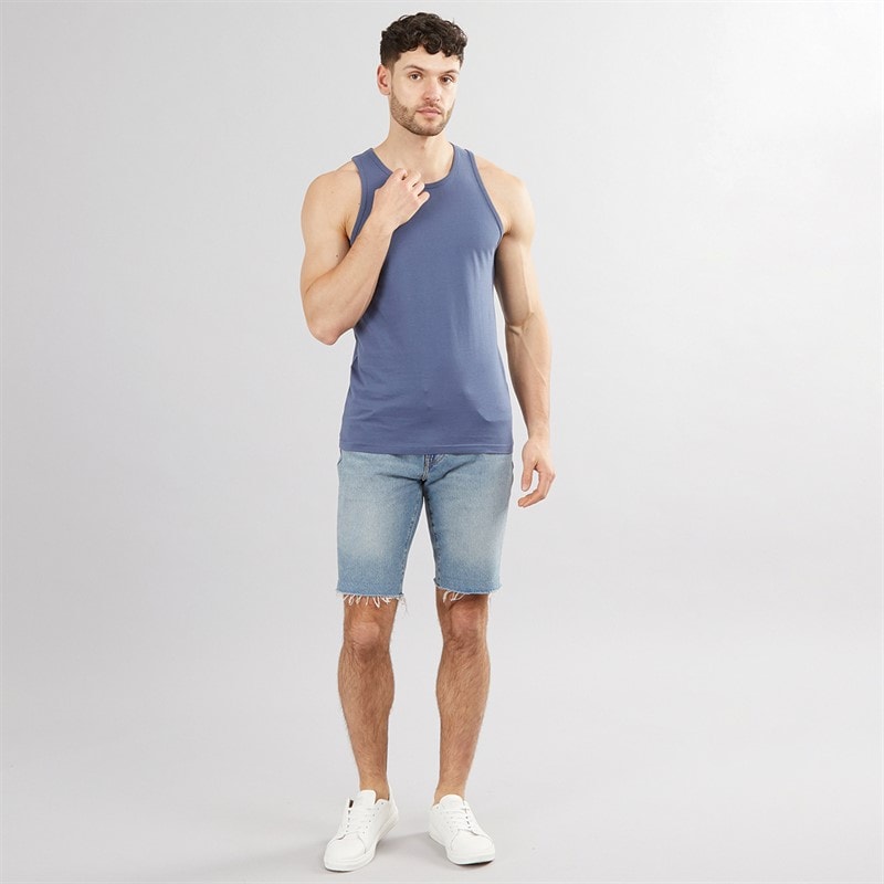 Kangaroo Poo Mens Three Pack Muscle Back Vest White/Navy/Denim Blue - Image 4