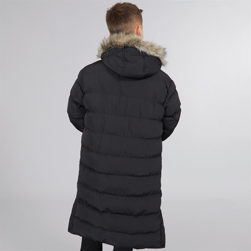 Kangaroo Poo Boys Longline Faux Fur Trim Hooded Jacket Black - Image 2
