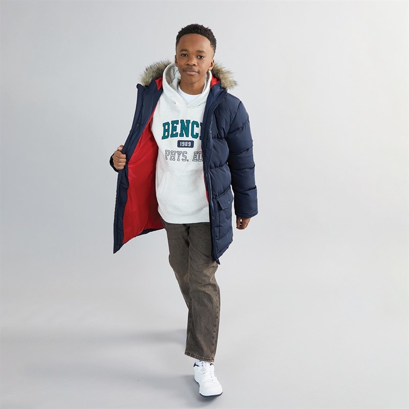 Kangaroo Poo Boys Faux Fur Trim Hood Puffer Jacket Navy - Image 4