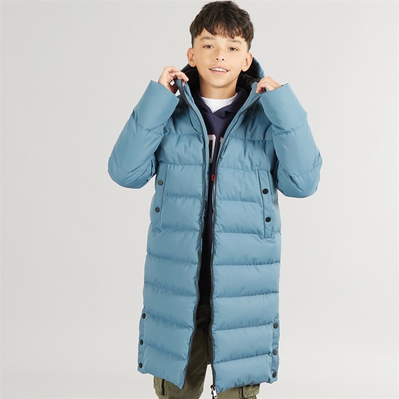 Kangaroo Poo Boys Longline Hooded Puffer Jacket Dark Teal - Image 1