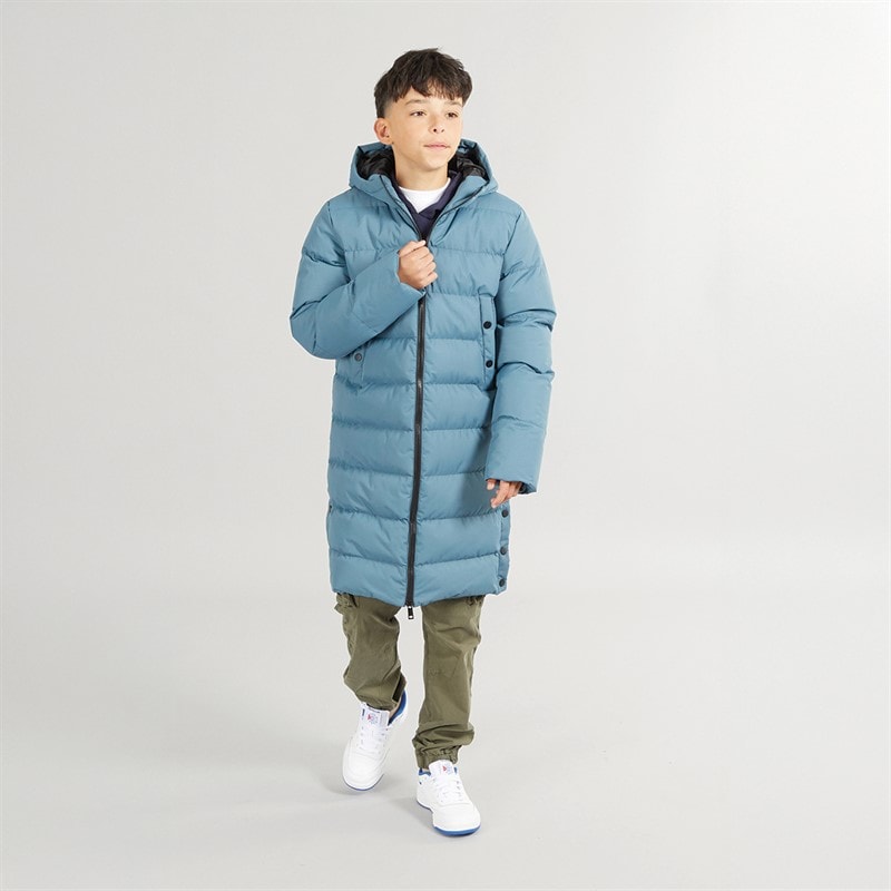 Kangaroo Poo Boys Longline Hooded Puffer Jacket Dark Teal - Image 4