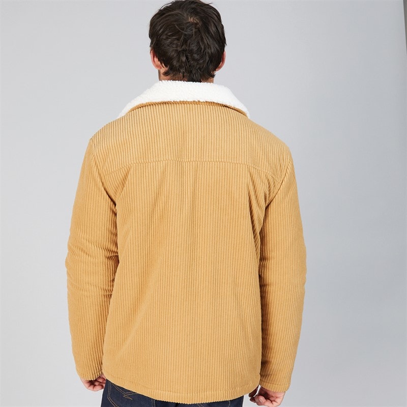Kangaroo Poo Mens Cord Jacket With Borg Collar Dark Beige - Image 2
