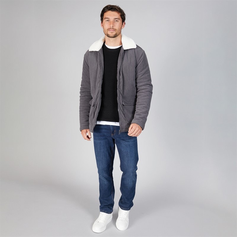 Kangaroo Poo Mens Cord Jacket With Borg Collar Dark Charcoal - Image 3