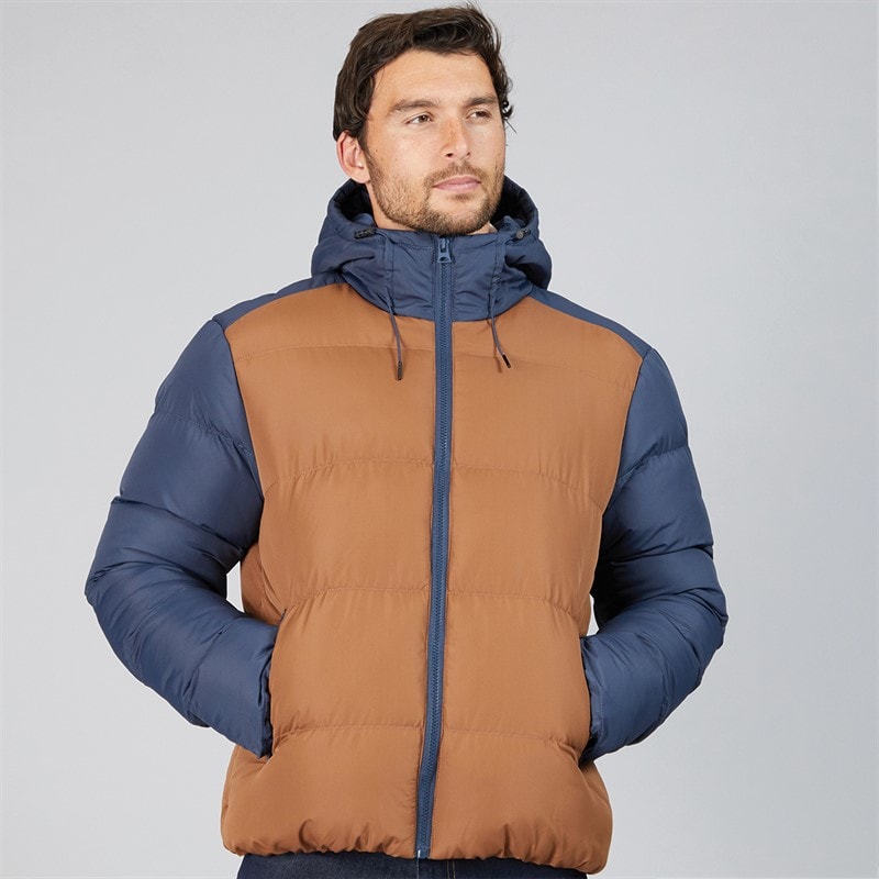 Kangaroo Poo Mens Puffer Jacket Navy/Brown - Image 3