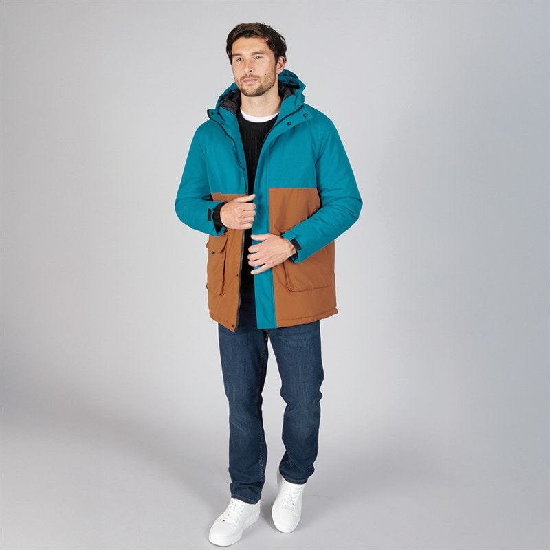 Kangaroo Poo Mens Colour Block Parka Jacket Blue/Stone - Image 4