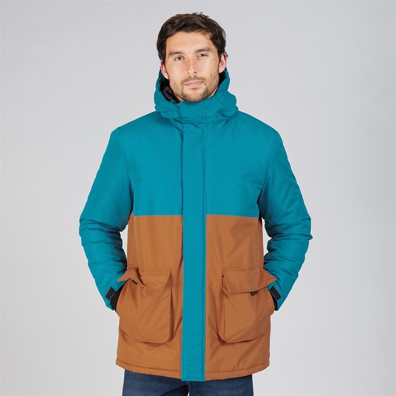 Kangaroo Poo Mens Colour Block Parka Jacket Blue/Stone - Image 5