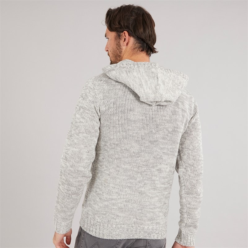 Kangaroo Poo Mens Hooded Button Neck Sweater Ecru Mix - Image 2