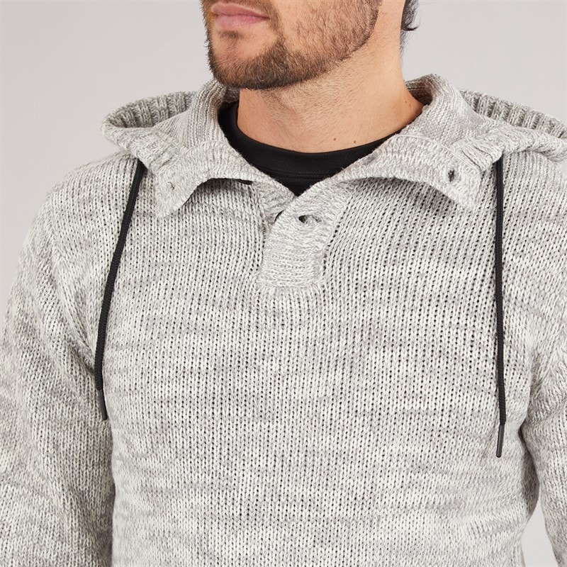Kangaroo Poo Mens Hooded Button Neck Sweater Ecru Mix - Image 3