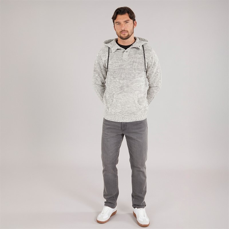 Kangaroo Poo Mens Hooded Button Neck Sweater Ecru Mix - Image 4
