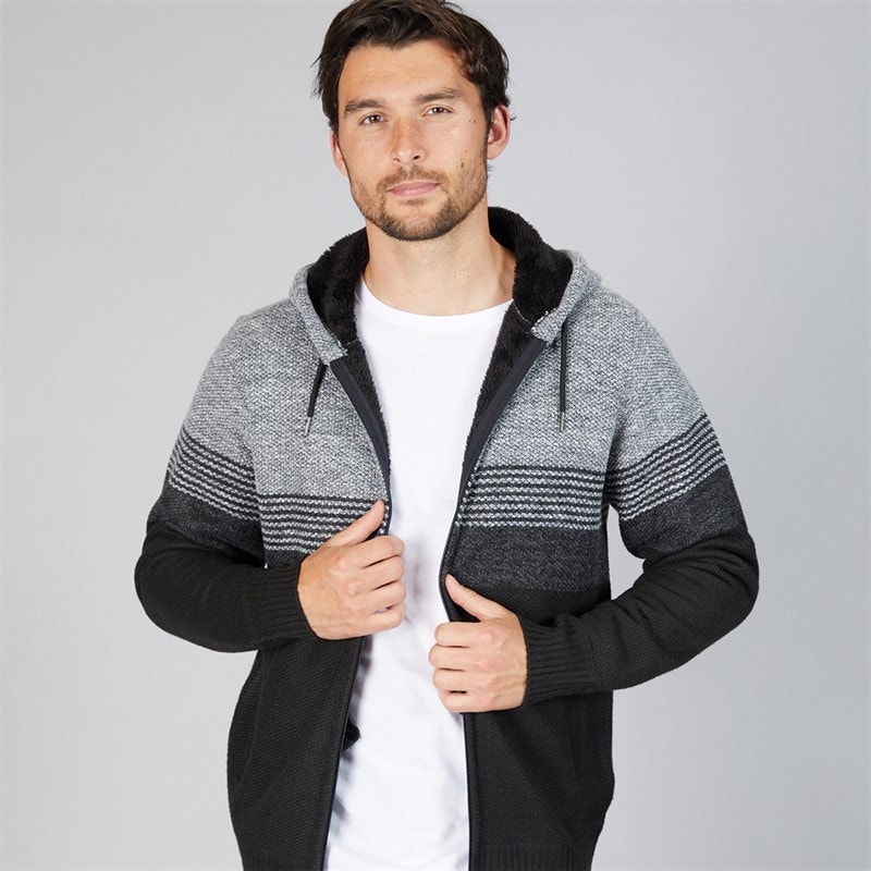 Kangaroo Poo Mens Sherpa Lined Hooded Zip-Through Jumper Black/Grey - Image 1
