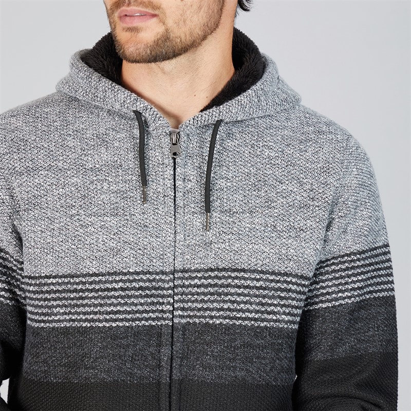 Kangaroo Poo Mens Sherpa Lined Hooded Zip-Through Jumper Black/Grey - Image 3