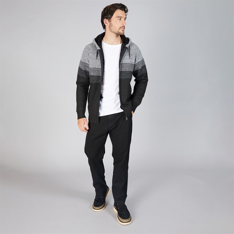 Kangaroo Poo Mens Sherpa Lined Hooded Zip-Through Jumper Black/Grey - Image 4
