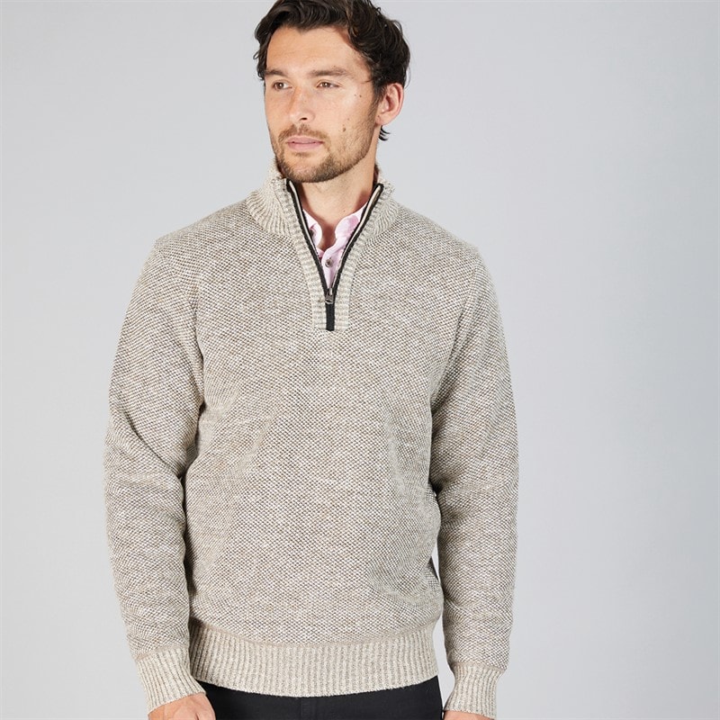 Kangaroo Poo Mens Sherpa Lined 1/4 Zip Sweater Stone