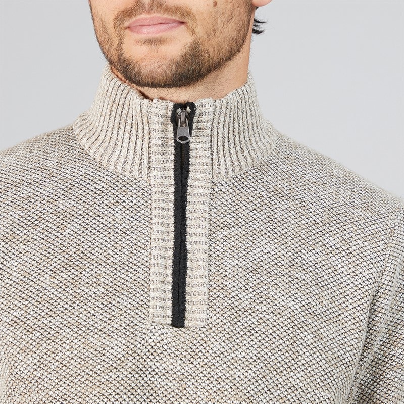 Kangaroo Poo Mens Sherpa Lined 1/4 Zip Sweater Stone - Image 3