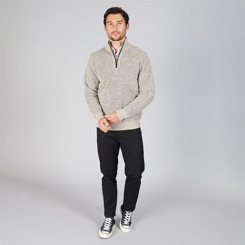 Kangaroo Poo Mens Sherpa Lined 1/4 Zip Sweater Stone - Image 4