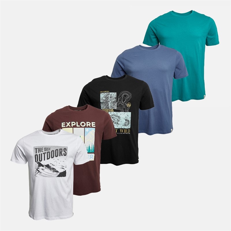 Kangaroo Poo Mens Five Pack Graphic T-Shirts Raisin/Black/White/Teal/Denim Blue - Image 1