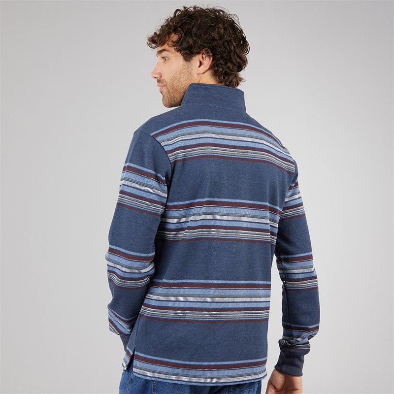 Kangaroo Poo Mens Stripe Surf 1/4 Zip Sweatshirt Navy - Image 2
