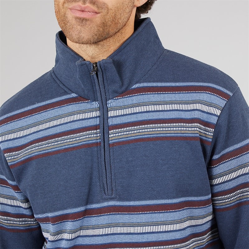 Kangaroo Poo Mens Stripe Surf 1/4 Zip Sweatshirt Navy - Image 3