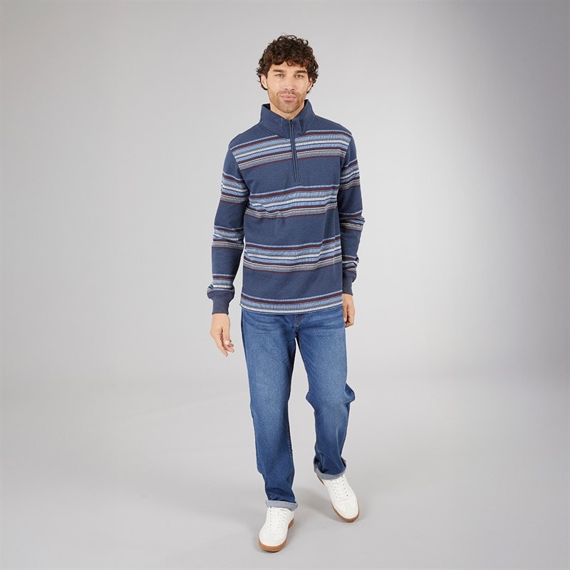 Kangaroo Poo Mens Stripe Surf 1/4 Zip Sweatshirt Navy - Image 4