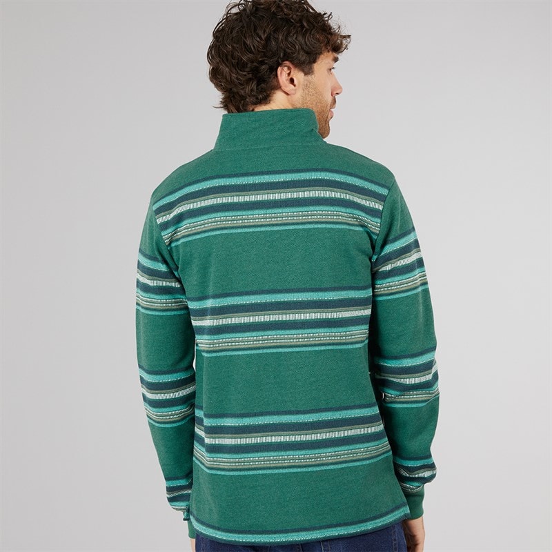 Kangaroo Poo Mens Stripe Surf 1/4 Zip Sweatshirt North Sea - Image 2