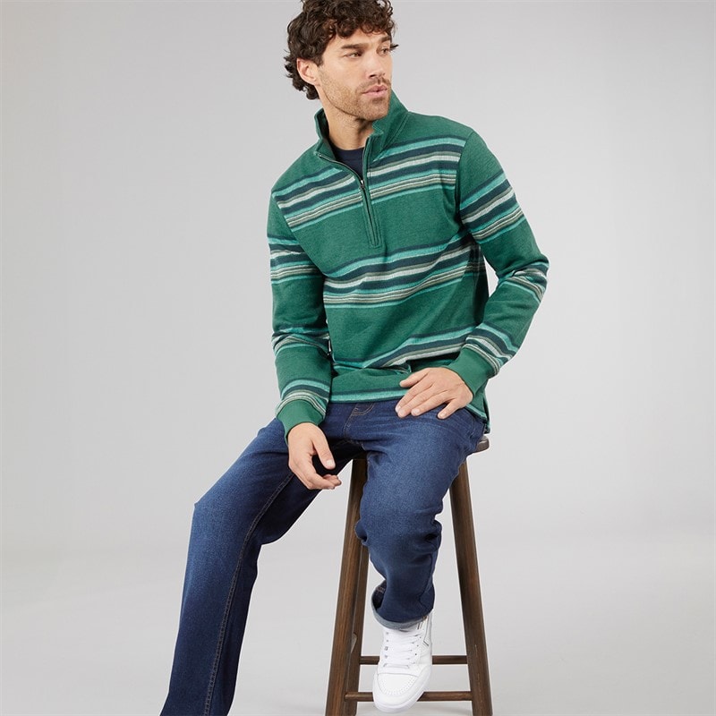 Kangaroo Poo Mens Stripe Surf 1/4 Zip Sweatshirt North Sea - Image 4