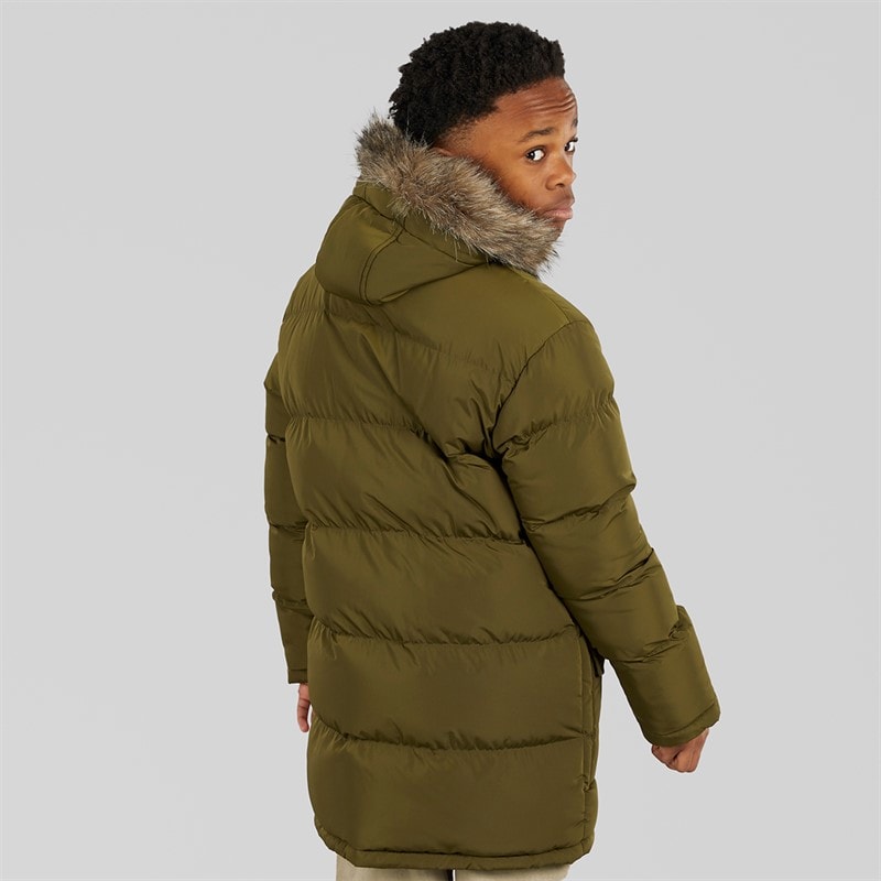 Kangaroo Poo Boys Faux Fur Trim Hood Puffer Jacket Khaki - Image 2