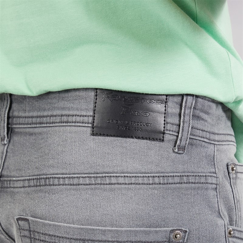 Kangaroo Poo Mens Stretch Straight Fit Jeans Light Grey - Image 3