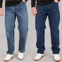 Kangaroo Poo Mens Two Pack Straight Fit Denim Jeans Dark Wash/Mid Wash