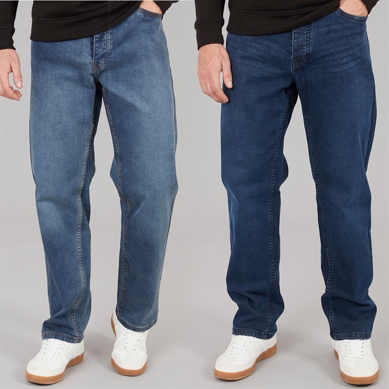 Kangaroo Poo Mens Two Pack Straight Fit Denim Jeans Dark Wash/Mid Wash