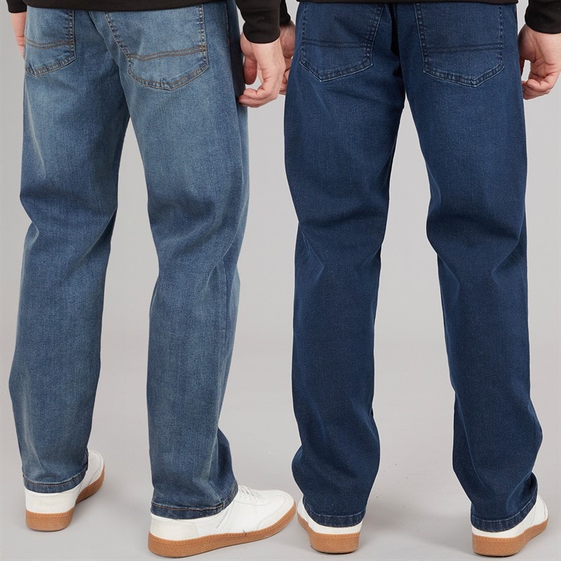 Kangaroo Poo Mens Two Pack Straight Fit Denim Jeans Dark Wash/Mid Wash - Image 2