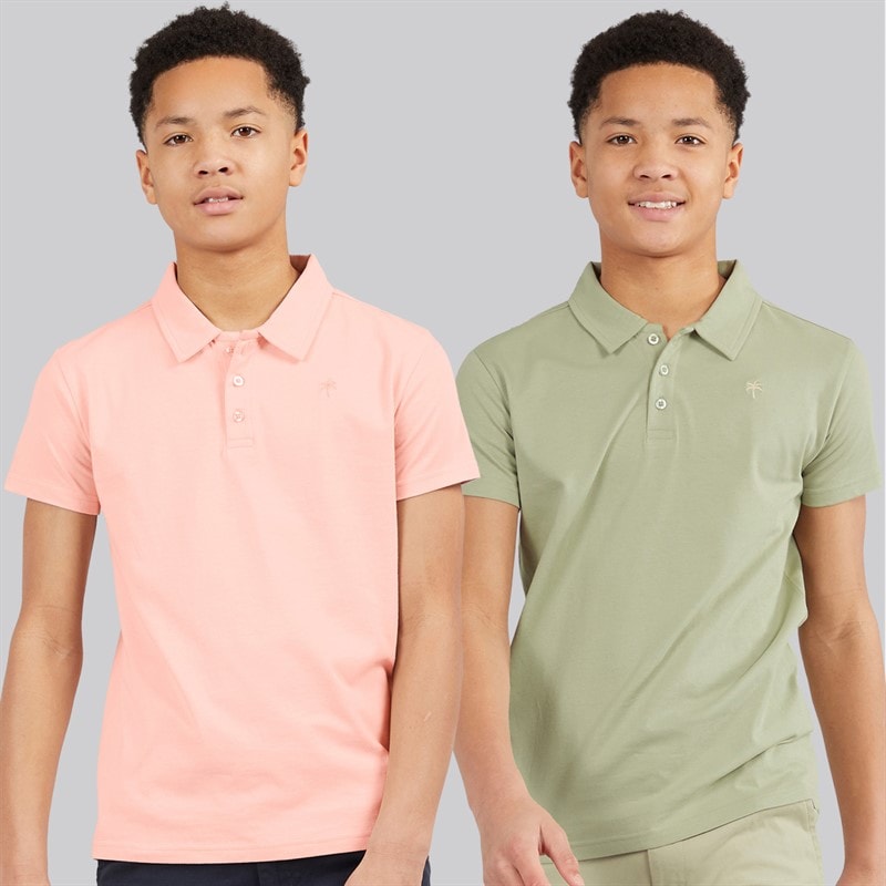 Kangaroo Poo Boys Two Pack Polo Shirts Dusky Pink/Sage