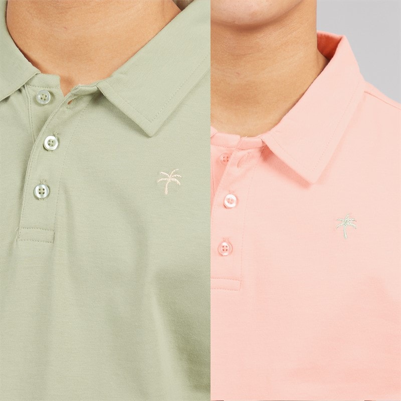 Kangaroo Poo Boys Two Pack Polo Shirts Dusky Pink/Sage - Image 3