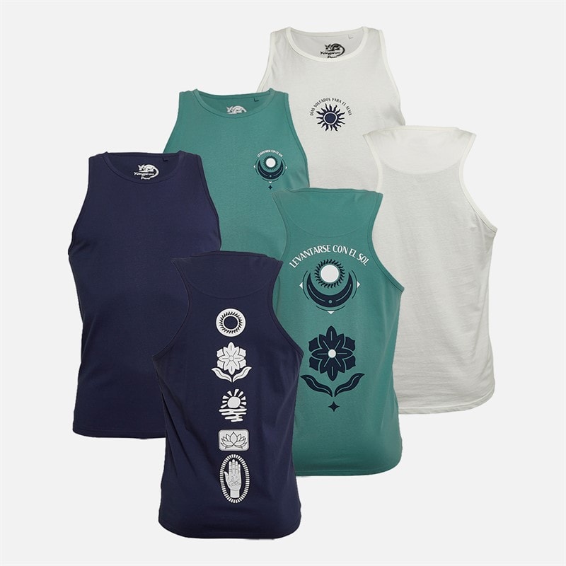 Kangaroo Poo Mens Three Pack Printed Muscle Back Vests Navy/Off White/Green Navy/ Off White / Green - Image 1
