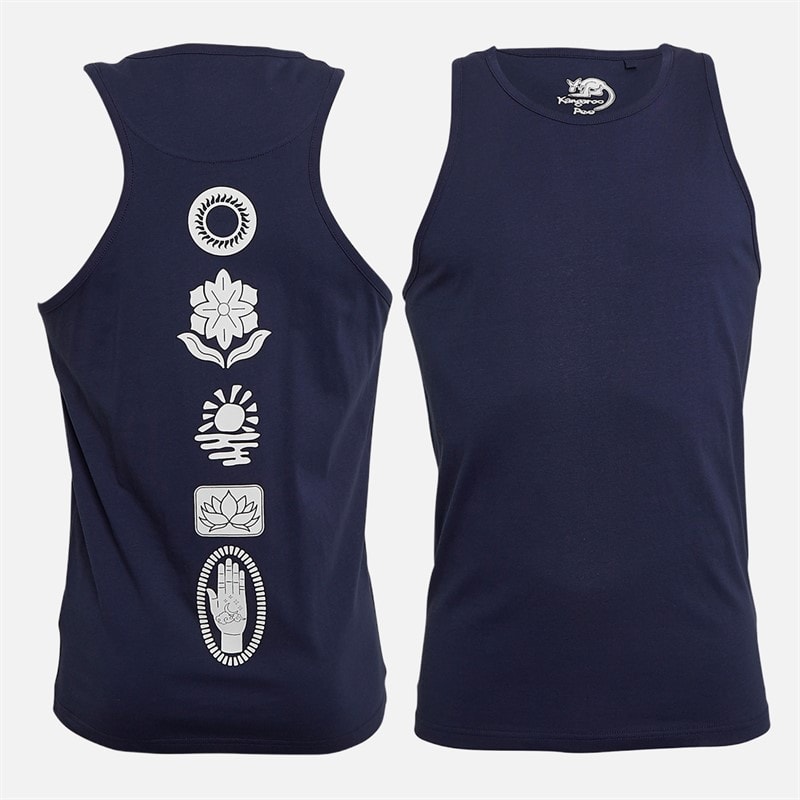 Kangaroo Poo Mens Three Pack Printed Muscle Back Vests Navy/Off White/Green Navy/ Off White / Green - Image 2