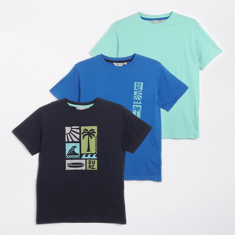 Kangaroo Poo Boys Surf Three Pack T-Shirts Aqua Blue/Navy - Image 1