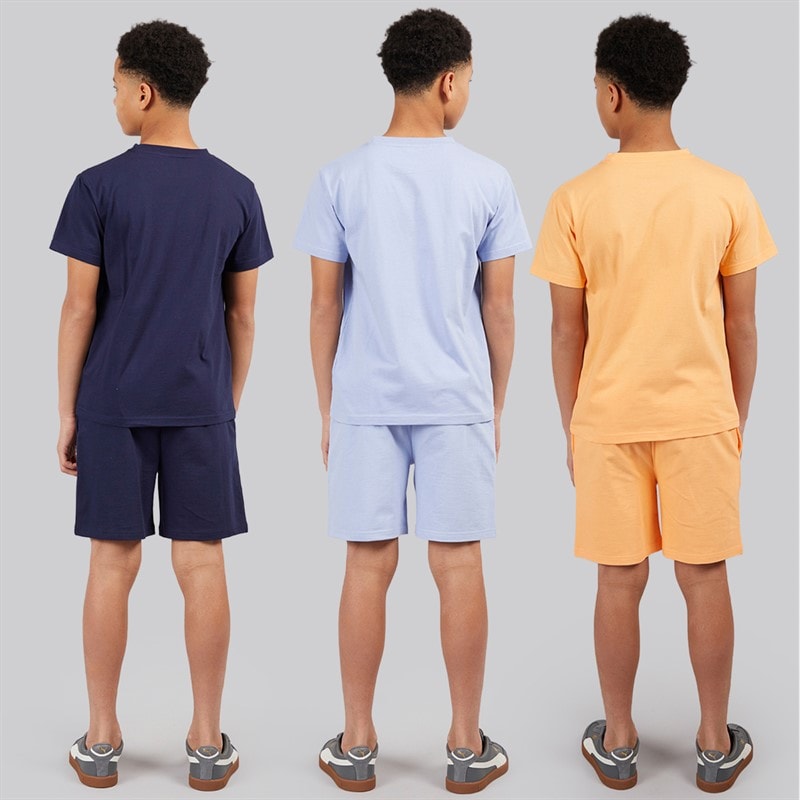Kangaroo Poo Boys Three Pack Plain T-Shirts And Shorts Sets Navy / Lilac / Coral Navy/Lilac/Coral - Image 2