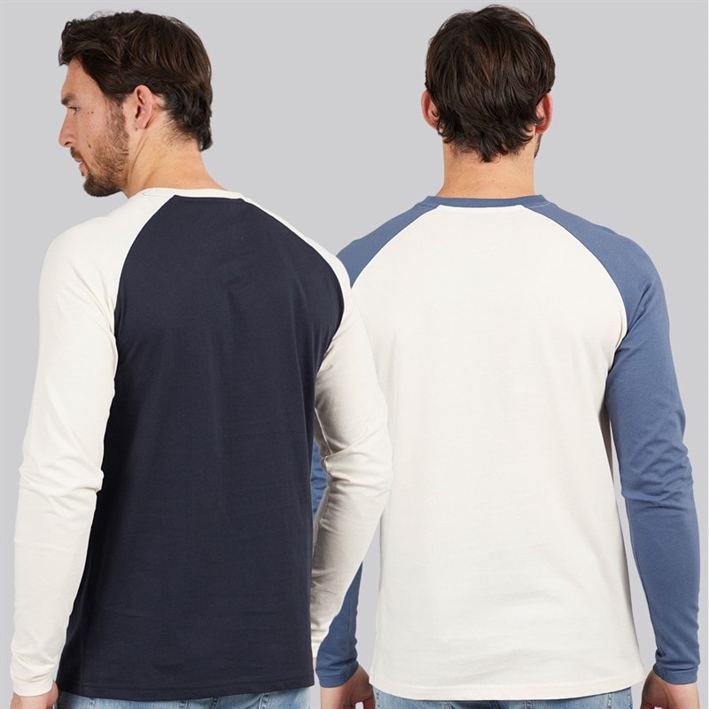 Kangaroo Poo Mens Two Pack Long Sleeve Raglan T-Shirts Ecru/Denim Blue/Navy/Ecru Ecru / Denim Blue / Navy / Ecru - Image 2
