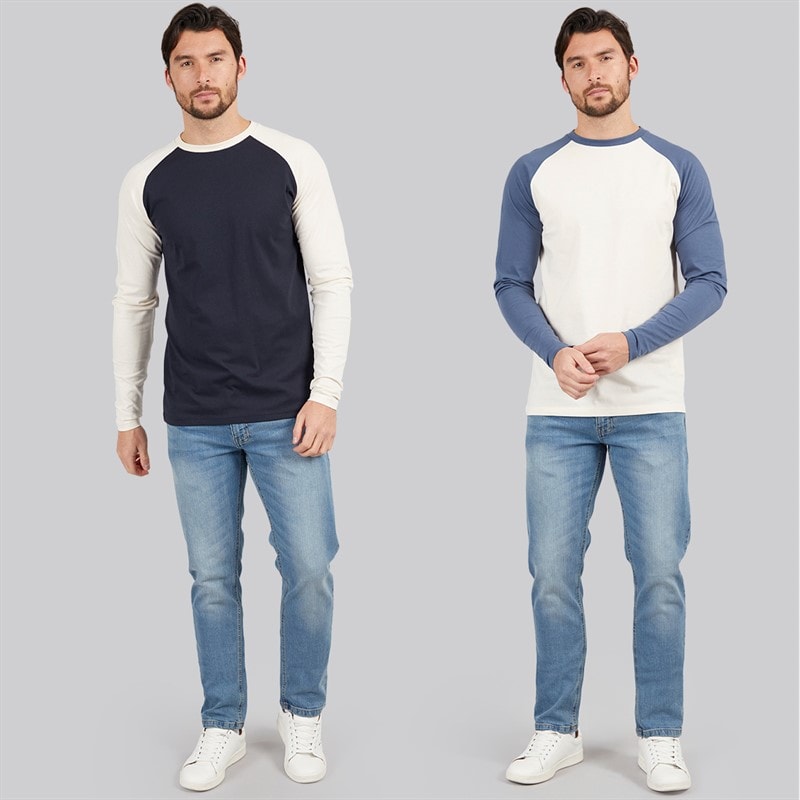 Kangaroo Poo Mens Two Pack Long Sleeve Raglan T-Shirts Ecru/Denim Blue/Navy/Ecru Ecru / Denim Blue / Navy / Ecru - Image 3