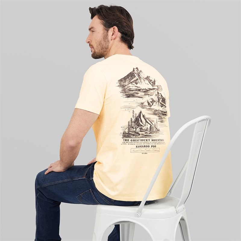 Kangaroo Poo Mens Mountains T-Shirt Oat