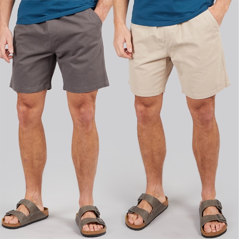 Kangaroo Poo Mens Two Pack Elasticated Waist Chino Shorts Dark Slate/Taupe - Image 1