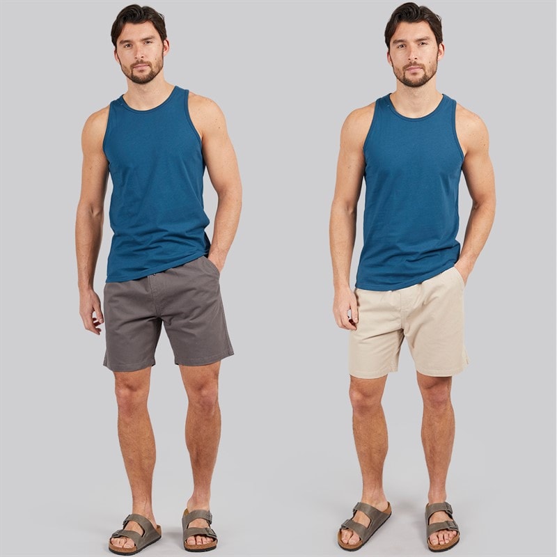 Kangaroo Poo Mens Two Pack Elasticated Waist Chino Shorts Dark Slate/Taupe - Image 3