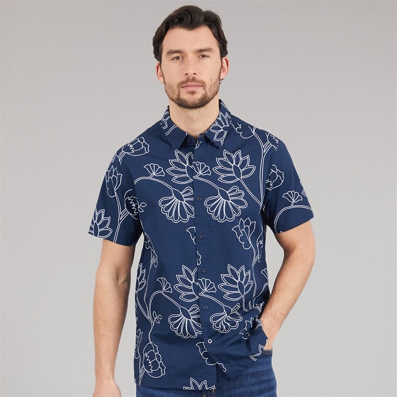 Kangaroo Poo Mens Mens Short Sleeve Revere Collar Shirt Blue