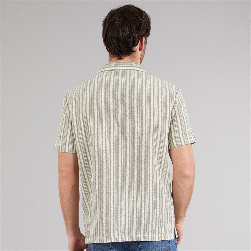 Kangaroo Poo Mens Textured Shirt Ecru/Grey Stripe - Image 2