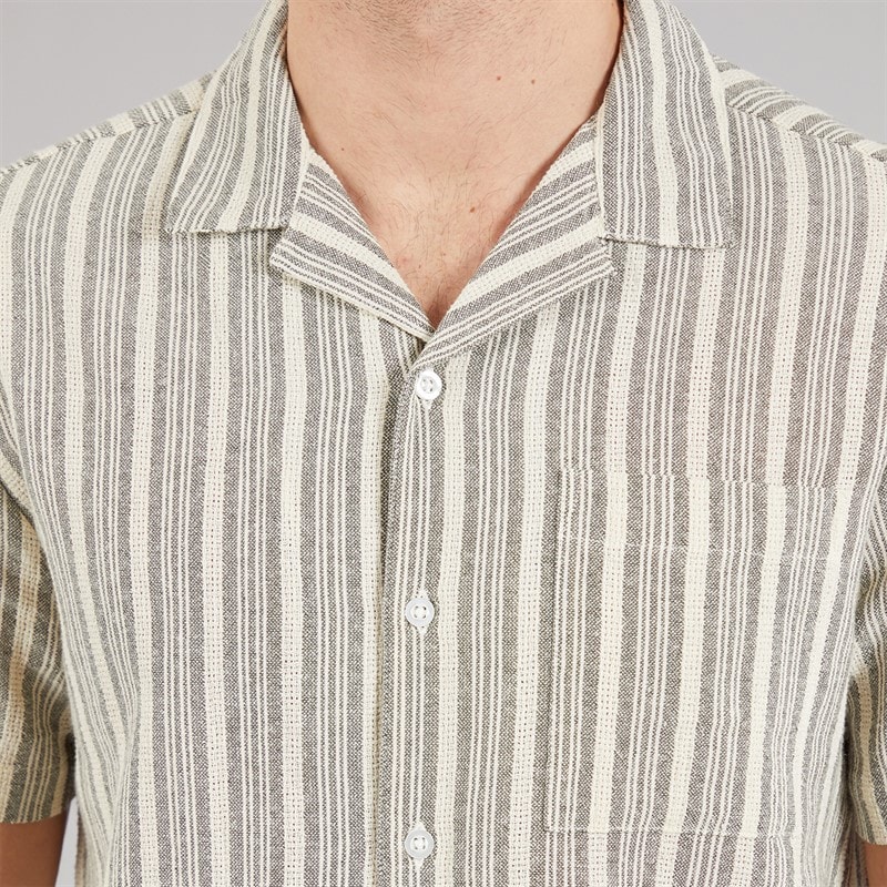 Kangaroo Poo Mens Textured Shirt Ecru/Grey Stripe - Image 3