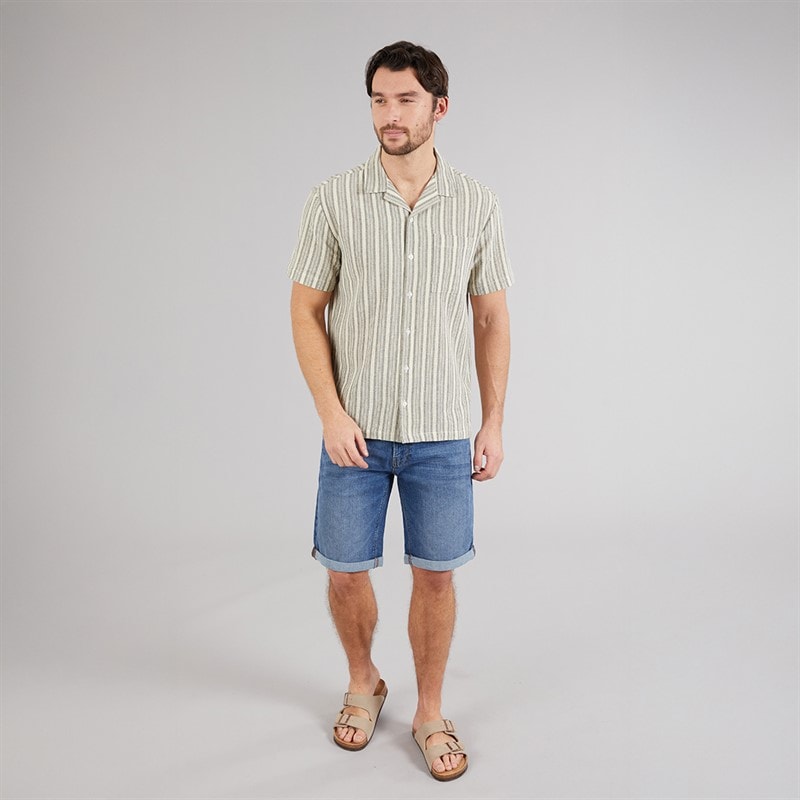 Kangaroo Poo Mens Textured Shirt Ecru/Grey Stripe - Image 4