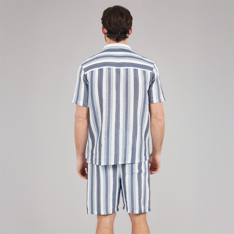 Kangaroo Poo Mens Crochet Shirt And Shorts Set Blue Stripe - Image 2