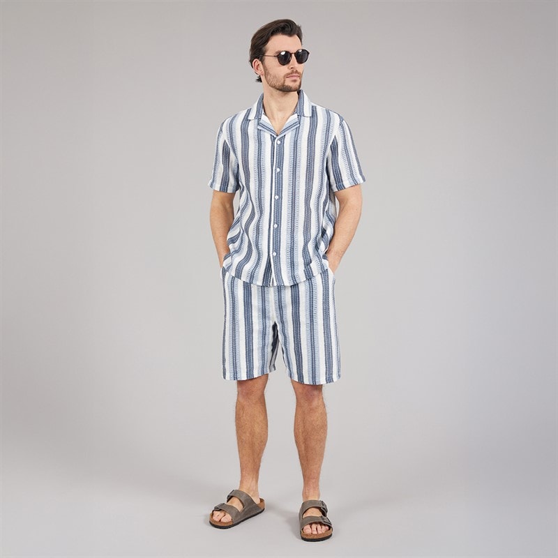 Kangaroo Poo Mens Crochet Shirt And Shorts Set Blue Stripe - Image 3