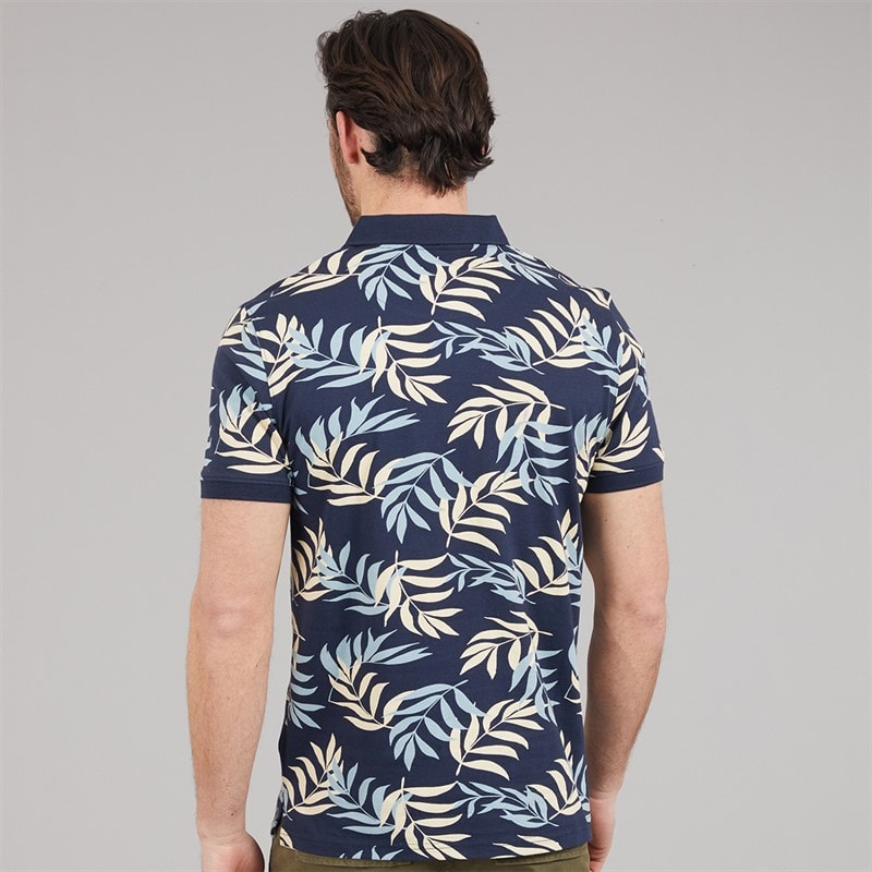 Kangaroo Poo Mens Fern Print Polo Shirt Navy/White - Image 2