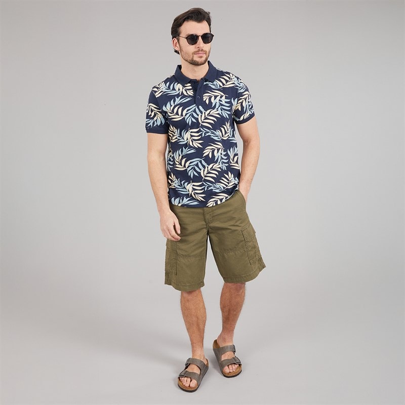 Kangaroo Poo Mens Fern Print Polo Shirt Navy/White - Image 3